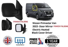 Fit Nissan Primastar 2022 > Left Electric Powerfold Complete Mirror Unit Black