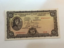 IRELAND 5 POUND 1948 P58b1 XF EF LADY LAVERY CRISP SIGN BRENNAN MCELLIGOTT