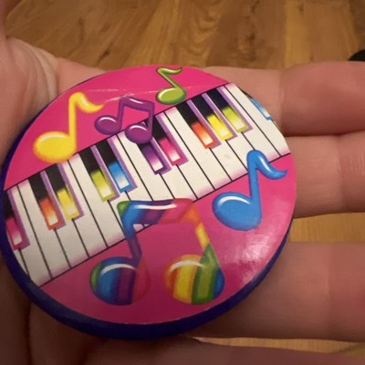 VTG 90s Rainbow Music Notes & Piano Keyboard Pinback Button Lisa frank Style