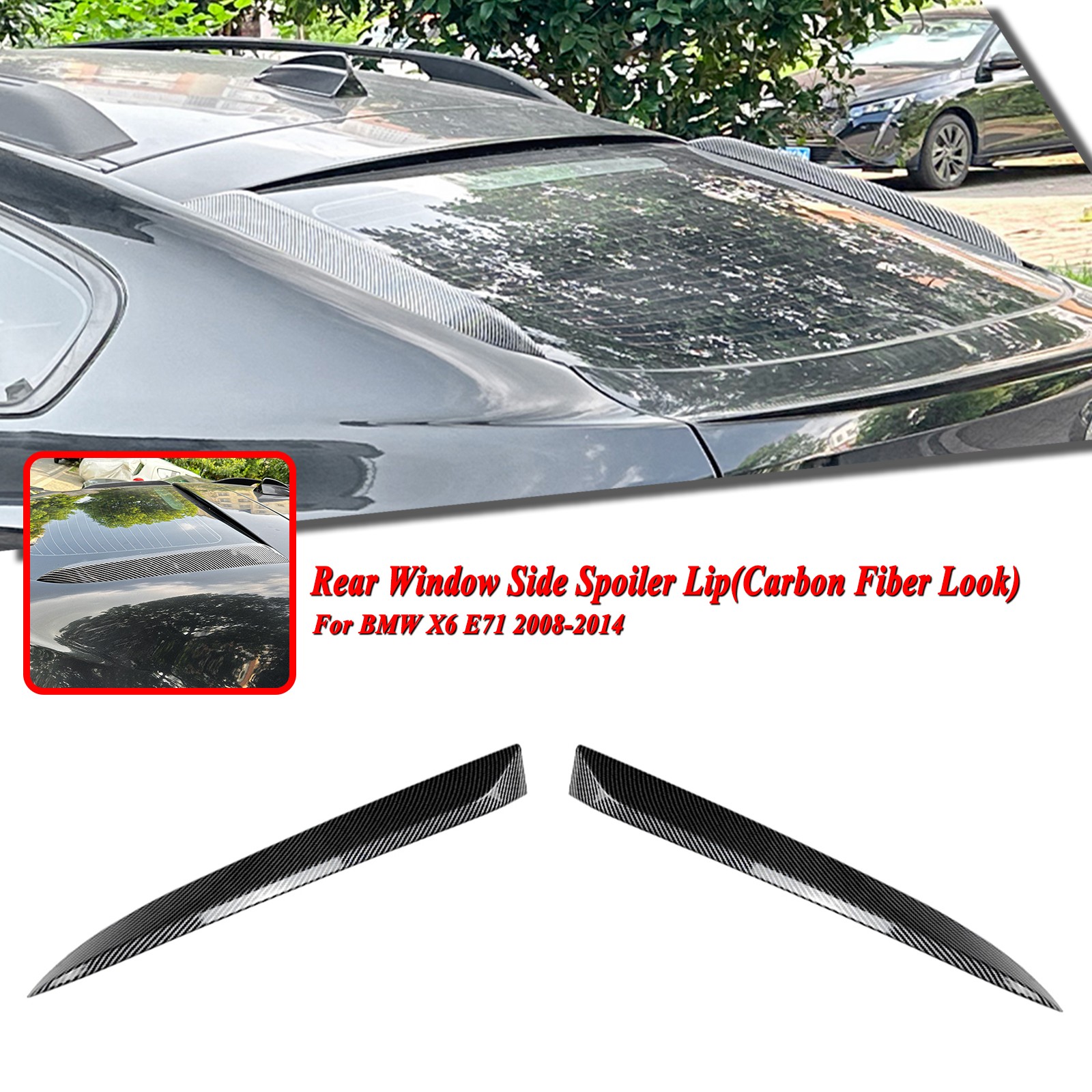 Carbon Look Rear Window Side Spoiler Lip Trim Fit For BMW X6 E71 2008-2014 2009