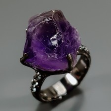 Rough gemstone ring Natural Amethyst Ring 925 Sterling Silver Size 7 /R435771