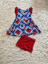 Birdie Bean Bamboo Girls 5t Dress/Peplum Shorts Set Red White and Blue Maverick