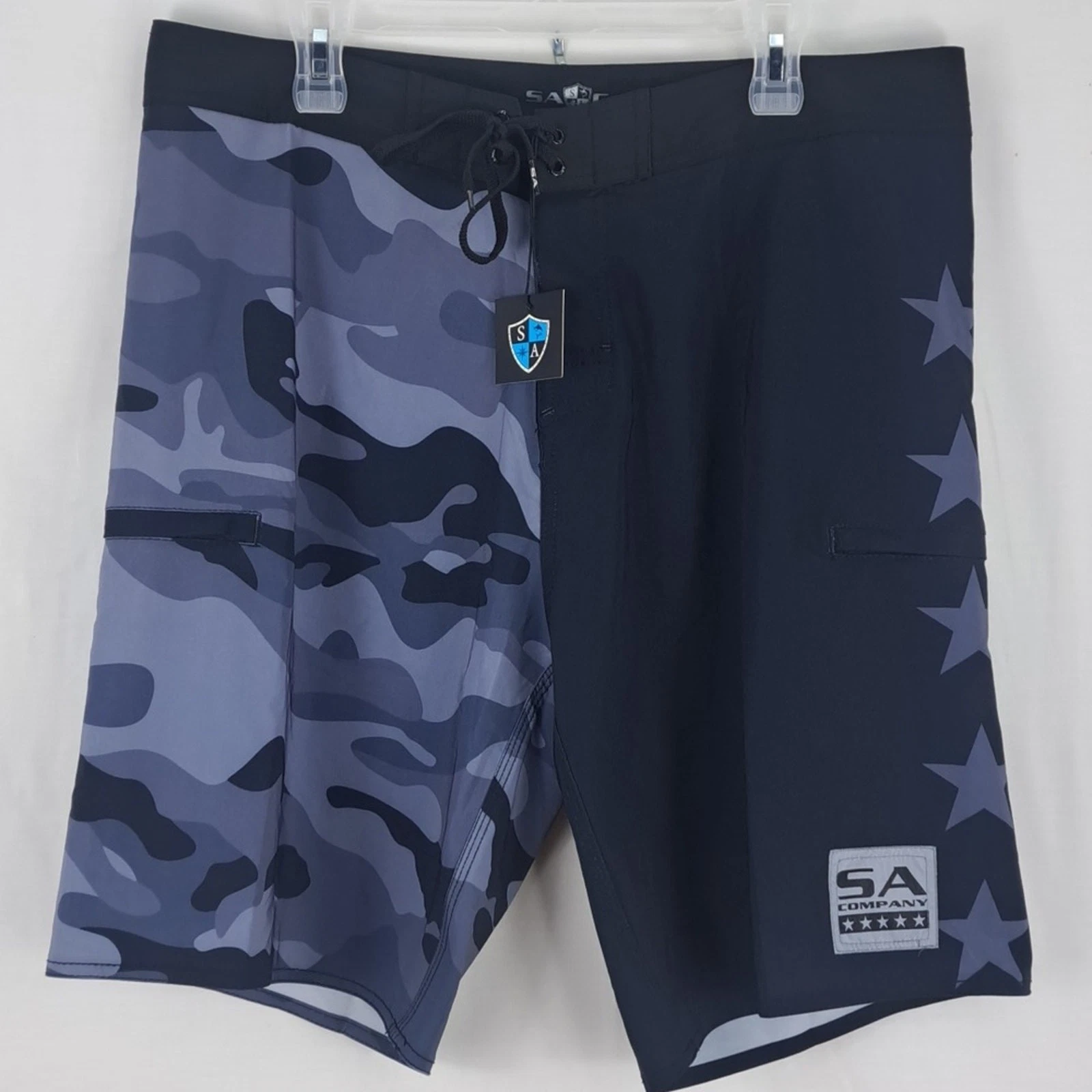 SA Company Fishing camo & stars gray & black casual 3 pocket SZ 38 board shorts