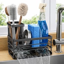 Kitchen Sink Caddy Sponge Holder Brush Stainless Steel Self Drain Tray Organizer
