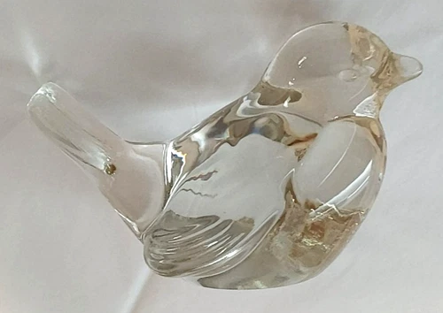 FENTON Clear Glass Bird Figurine Paperweight Collector Signed Sparrow 3x4x2.5"