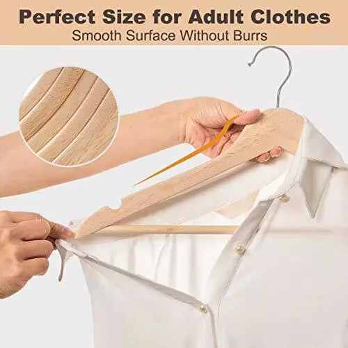 Solid Wooden Hangers Wood Suit Hangers with Extra Smooth 20 Pack Natural - Picture 4 of 7