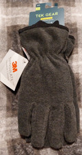 NWT Mens Tek Gear Microfleece Cuffed Gloves S/M Dark Coal Touch Screen - 3506