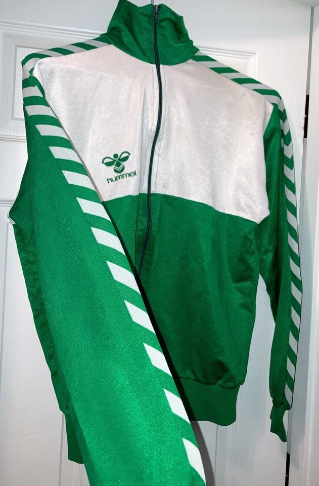 Chaqueta de Pista Hummel Vintage Verde Blanco Talla Pequeña Hombre’s 80s 90s Ajuste Atlético Foto 2 de 4