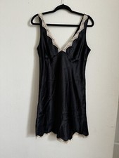 Victoria  s Secret Black Cream Ivory Lace Midi Chemise Silky Dress Size M