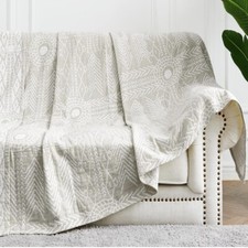 NEW Anthropologie Boho Knit Abstract Throw Blanket Bedspread Quilt - 80" x 60"