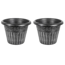 Garden Elements Outdoor Dragon Banded Plastic Planter, Silver, 13" (Pack of 2)