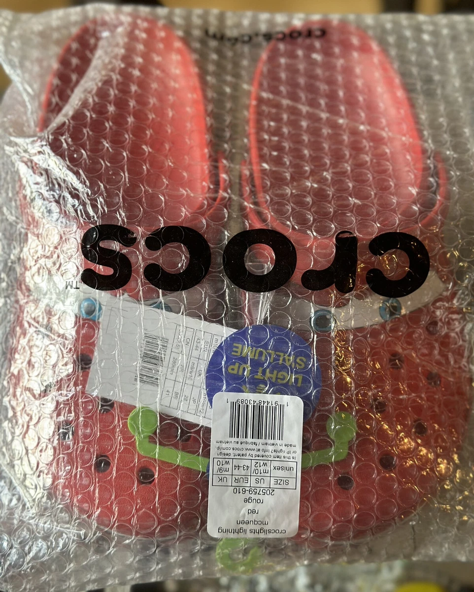 Lightning McQueen Crocs Clog Size 10 Multicolored, Light-up, Brand-New