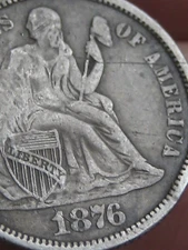 1876 P Seated Liberty Silver Dime- Philadelphia, Fine/VF Details