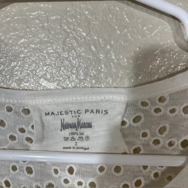 Majestic Filatures Paris Top Womens 2 Linen Eyelet Short Sleeve Shirt - Image 3 of 4