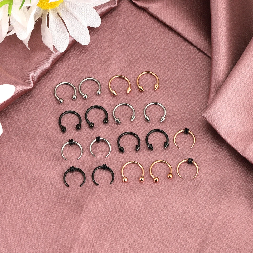 16G 14G нос перегородки кольцо хирургическая сталь подкова обруч кромки брови спираль серьги - Изображение 3 из 4