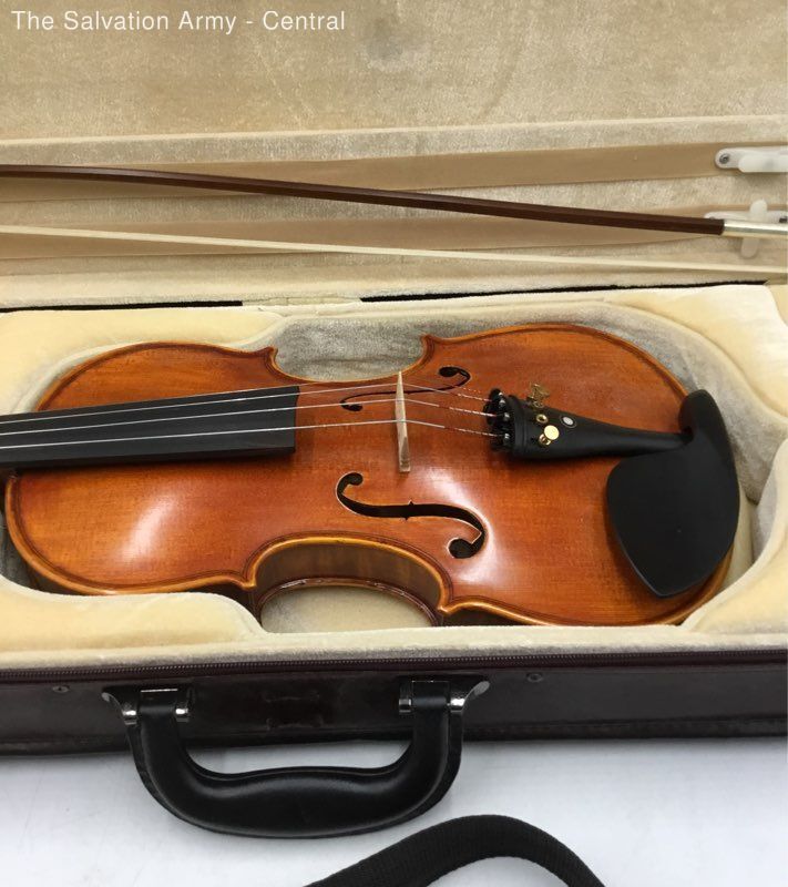 Brown Wooden 4 String Musical Instrument Acoustic Violin With Bow And ...