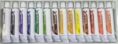 14 Color Acrylic Paint Set 12ml Tubes Professional Grade Artist Rainbow Pigments
