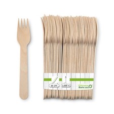 1000 Fourchettes en Bois 16cm Couverts Jetables Bio Revêtement de Cire BBQ Fête 
