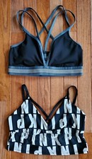 Lot of 2: Victoria  s Secret  PINK Black/Blue/White Strappy Sports Bras Size S/P