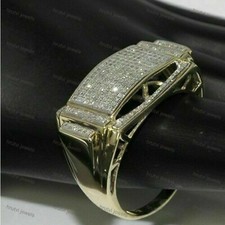 Men's Engagement Wedding Pinky Ring Natural Moissanite Yellow Plated Silver 1 Ct