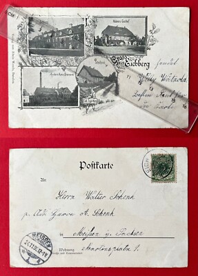 Postcard Eichberg 1899 Anders Korn distillery, Hübners inn, school house (145742