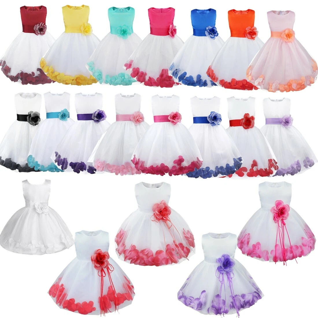Petals Flower Girl Dress Bow Knot Bridesmaid Wedding Formal Party