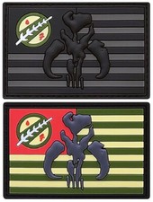 BOBA FETT MYTHOSAUR SKULL USA FLAG 3D PVC RUBBER PATCH 2PC HOOK BACKING 3"X2"