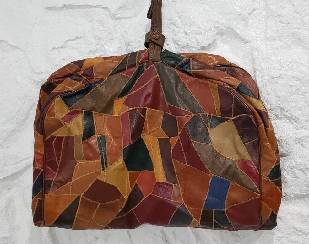 Vintage 1970's Kathmar Patchwork Leather Garment Bag Hippie Boho