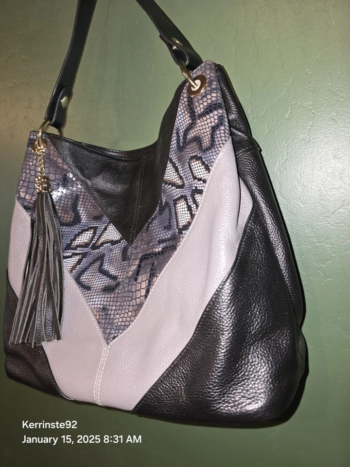 Bolso Hobo Chevron Cuero Genuino Estampado Serpentina Suave Zooler Foto 3 de 4