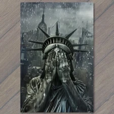 Art Print Statue of Liberty Weeps Cry Sorrow City Background New York Sad For US