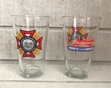 (2) BUDWEISER Here's to the Heroes Veterans of Foreign Wars Pint Glasses ~ NEW