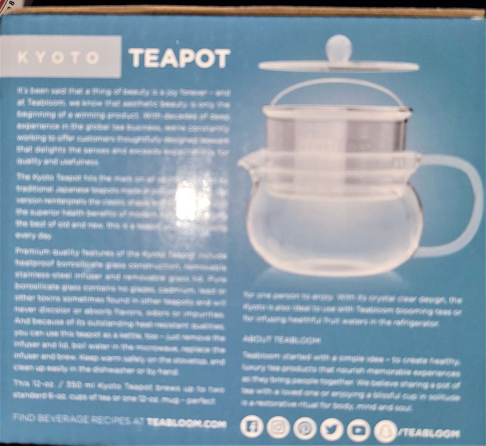 Teabloom Kyoto 2in1 Glass Teapot 12 oz removable infuser NIB Free