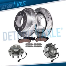 2WD Front Drilled Rotor Brake Pad Bearing Hub for 2003-2005 Dodge Ram 2500 3500