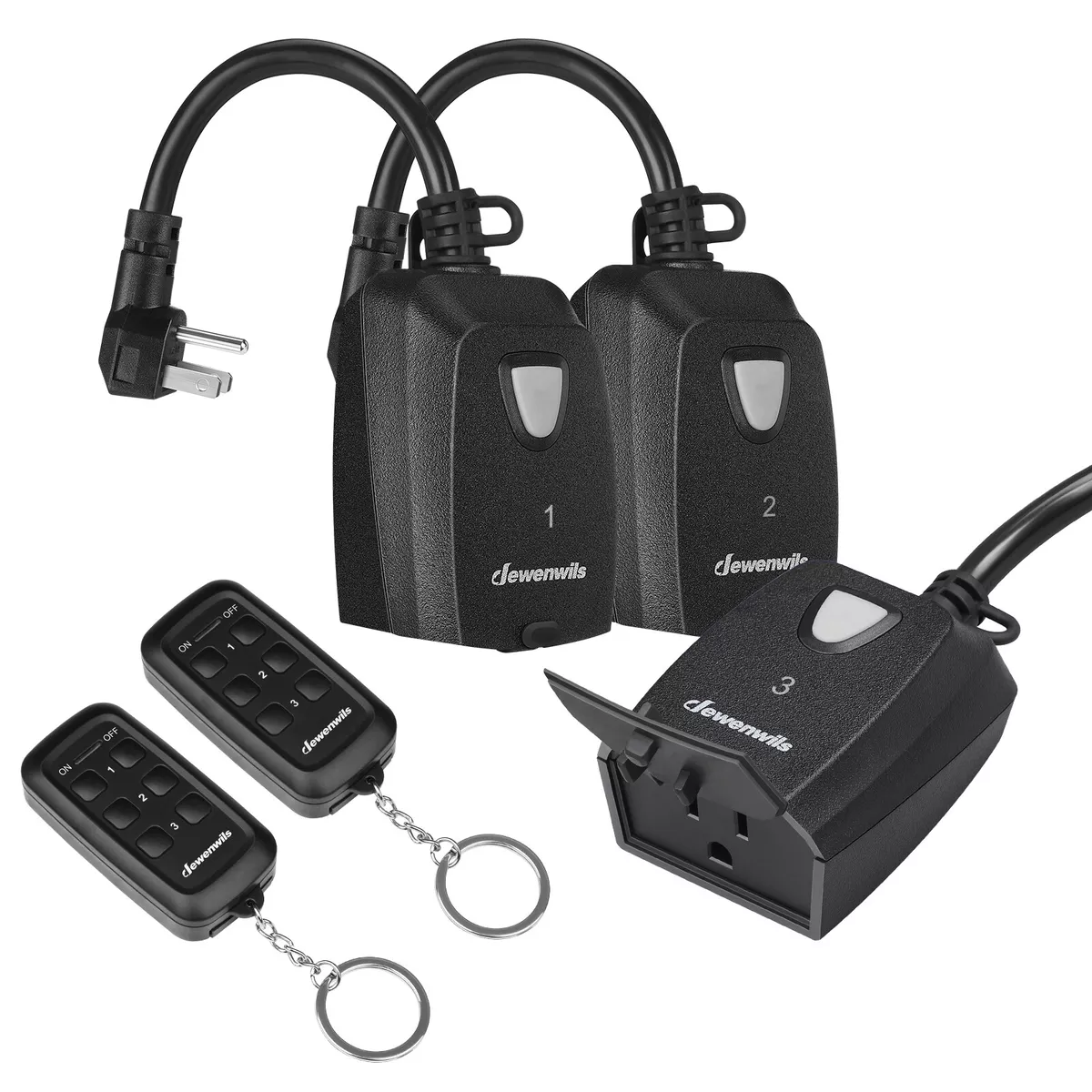 DEWENWILS 3Pcs Outdoor Indoor Wireless Remote Control Outlet 12 Remote  100FT