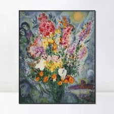 Framed Canvas Giclee Print Bouquet de fleurs by Marc Chagall Wall Art Home Decor