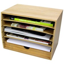 Bamboo Desktop File Sorter A4 Document Organiser Storage with Drawer