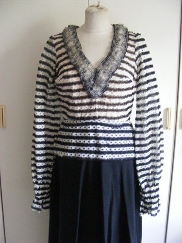Vintage 1970s Jean Varon evening dress black taffeta skirt black & white top S12 - Picture 2 of 7
