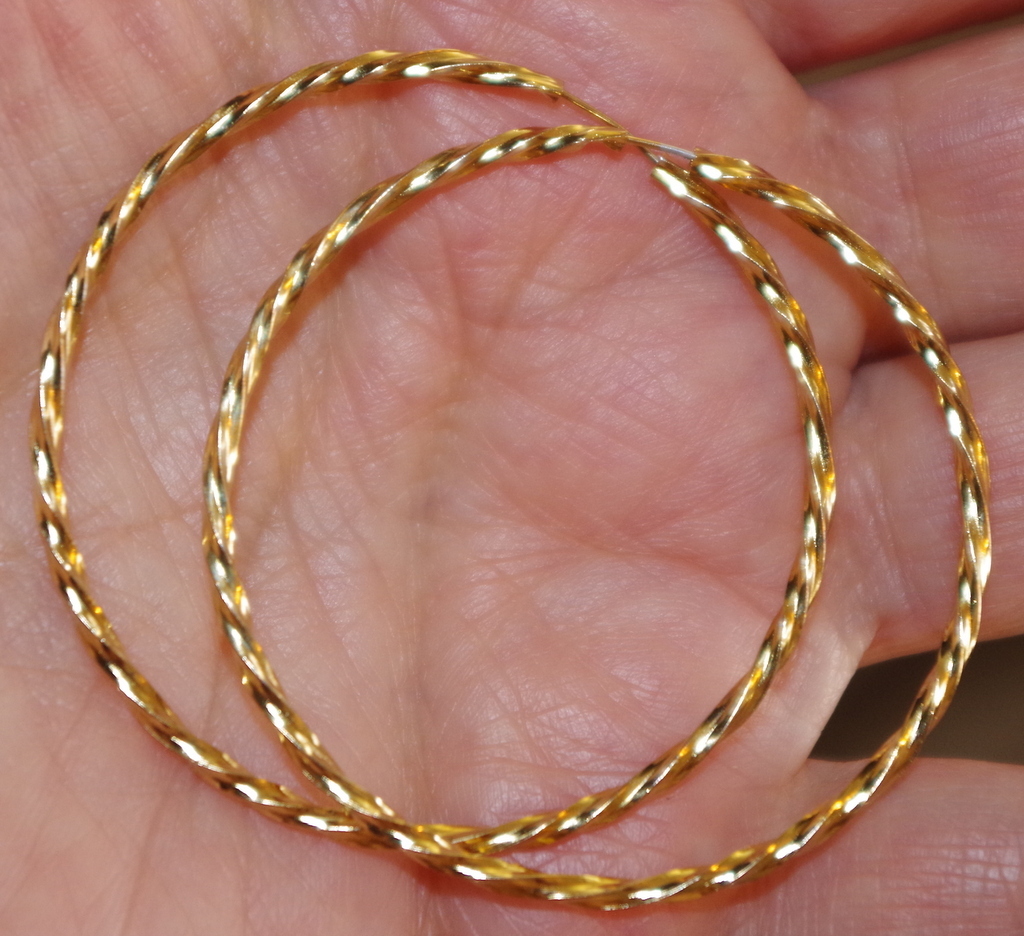 14K GF GORGEOUS GOLD FILLED PERFECT HOOP 42MM TWISTED LARGE HOOP