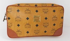 MCM Vintage Cognac Logo Monogram Leather Clutch Bag