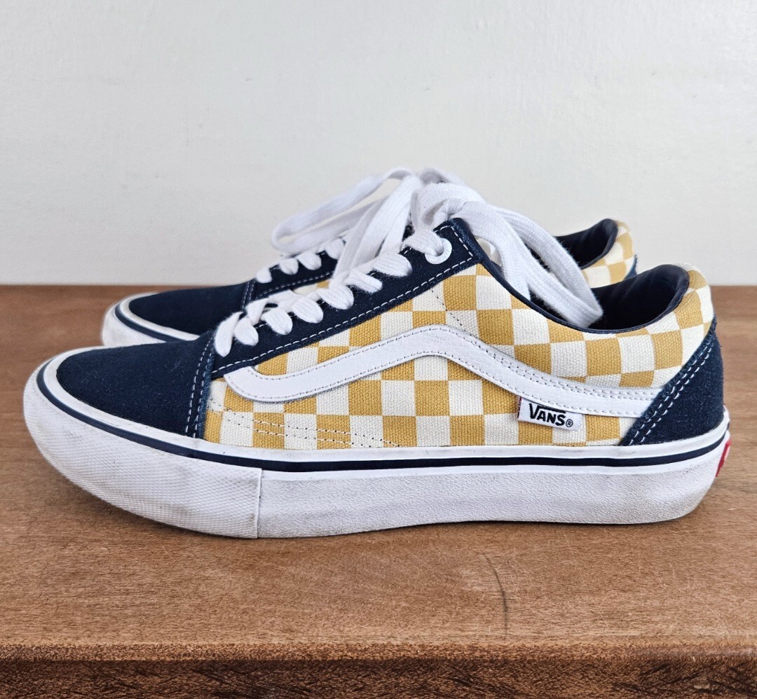 Vans Mens Old Skool Pro Blue Yellow Checkerboard, Size 8, Yellow