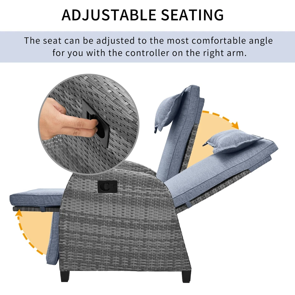 Patio Recliner Chair Conversation Set Rattan Wicker Outdoor Furniture Table Gray - Image 2 of 4