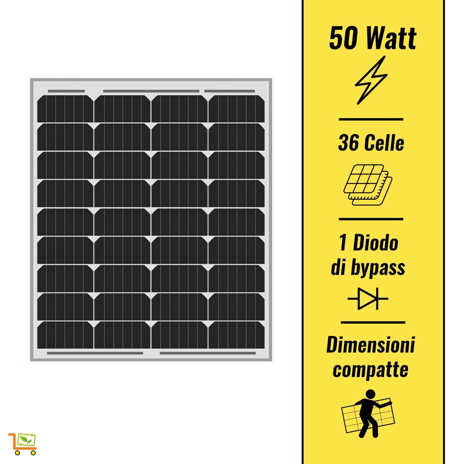 Pannello Fotovoltaico 50W 12V Monocristallino per Videosorveglianza