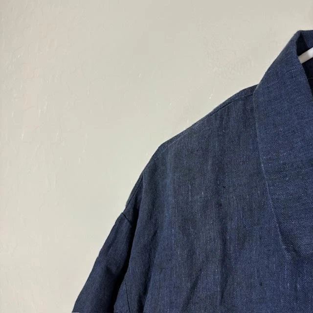 FLAX Shirt Mens Small Navy Oversized Linen Short Sleeve Button Up Collared Top - Image 2 of 4