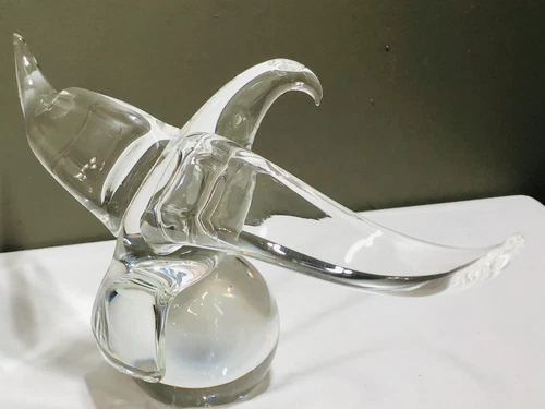 Steuben Crystal Eagle 12” Wingspan On Globe 8130 J Houston Signed c.1964 Paperwe