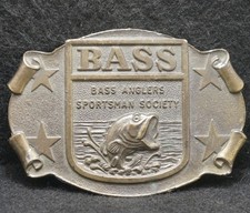 XB09165 VINTAGE 1970s BASS ANGLERS SPORTSMAN SOCIETY FISHING BRASS BELT BUCKLE