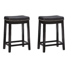 Linon Claridge Wood Set of Two Counter Stools Faux Leather Seats in Black