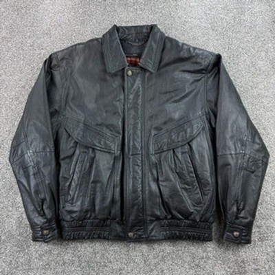 Vintage Members Only Leather Bomber Jacket Mens Large Tall Black Flannel Lined