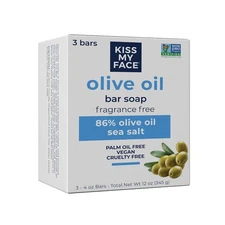 Kiss My Face Olive Oil Fragrance Free Bar Soap, Moisturizer, 4 Oz 3 Pack