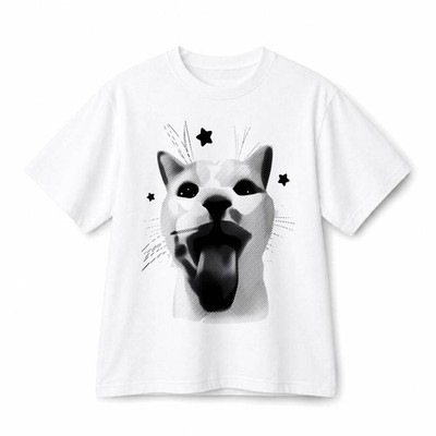 Funny Cat Face With Stars Meme Casual Retro Graphic Cotton T-Shirt Unisex