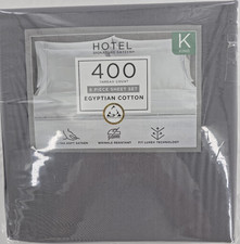 Hotel Signature Sateen King 400TC Egyptian Cotton Sheet Set Gray 6pc Wrinkle